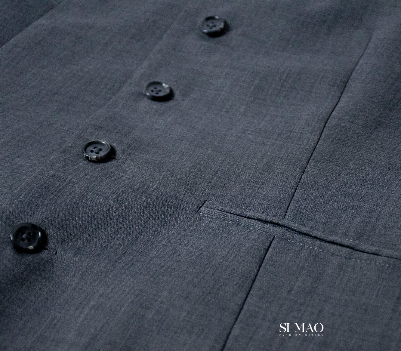 鐵灰單排五釦西裝背心