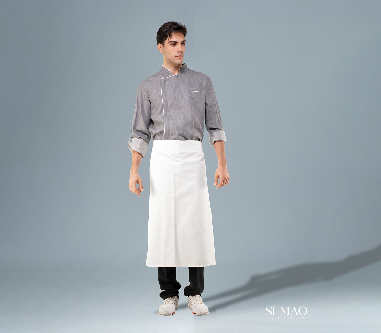 淺灰白邊廚師服