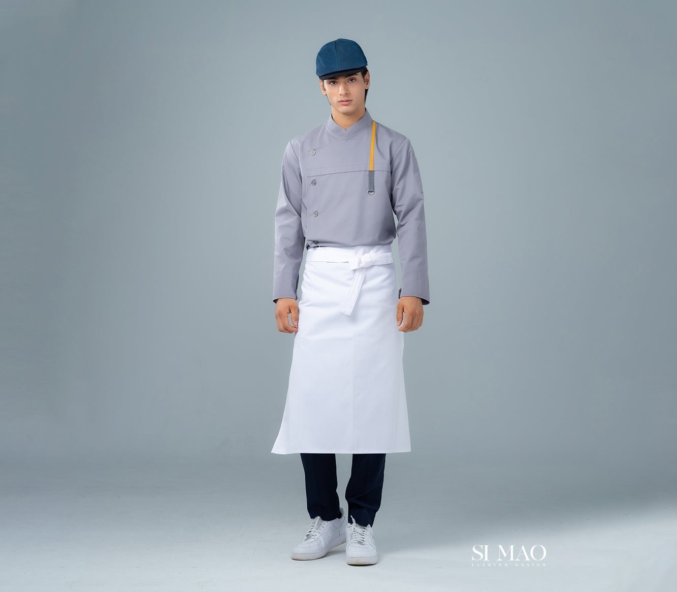 淺灰立領五釦廚師服