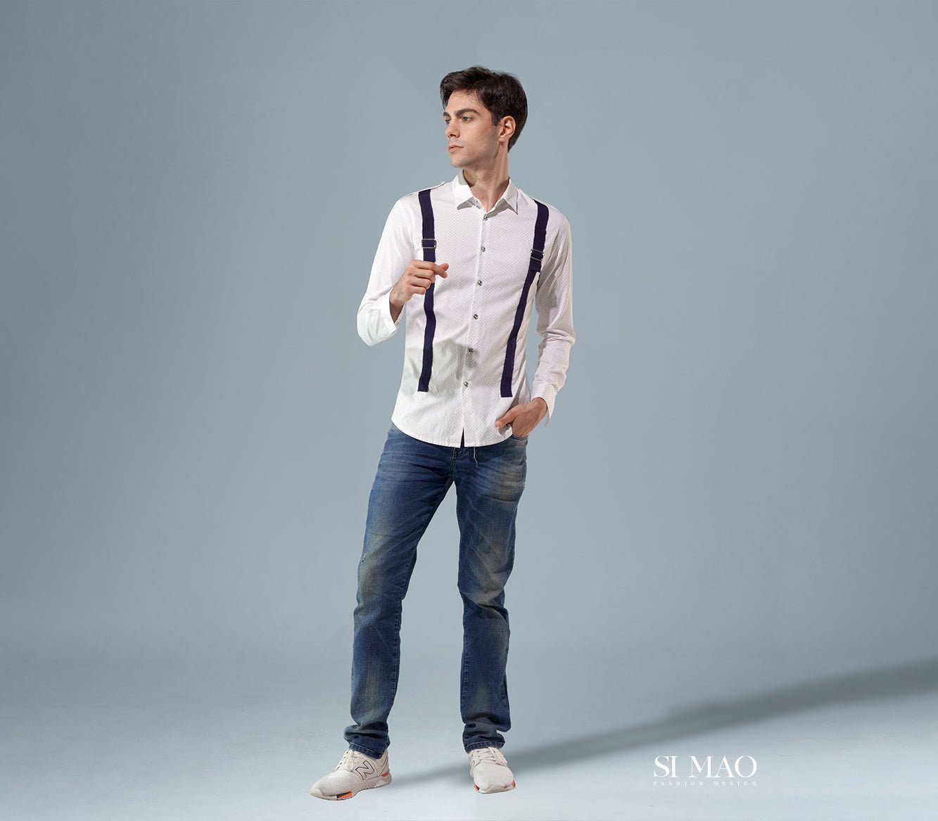 英倫白衫黑吊帶外場服