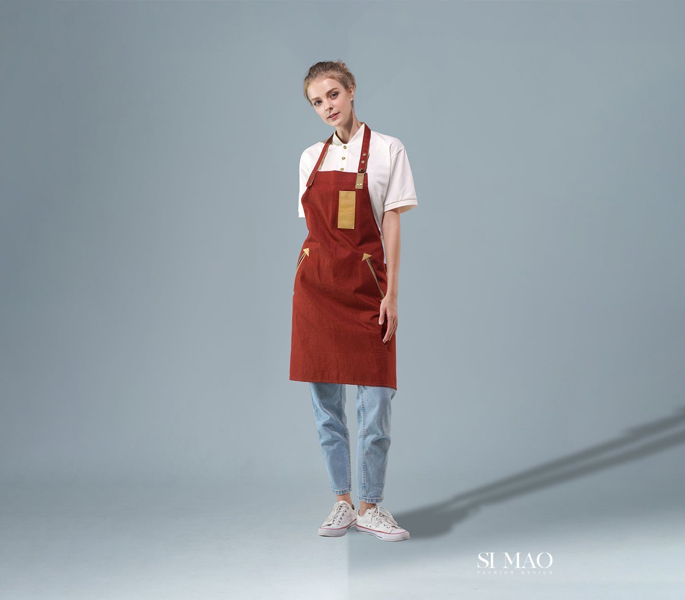 紅圍裙斜邊口袋外場服