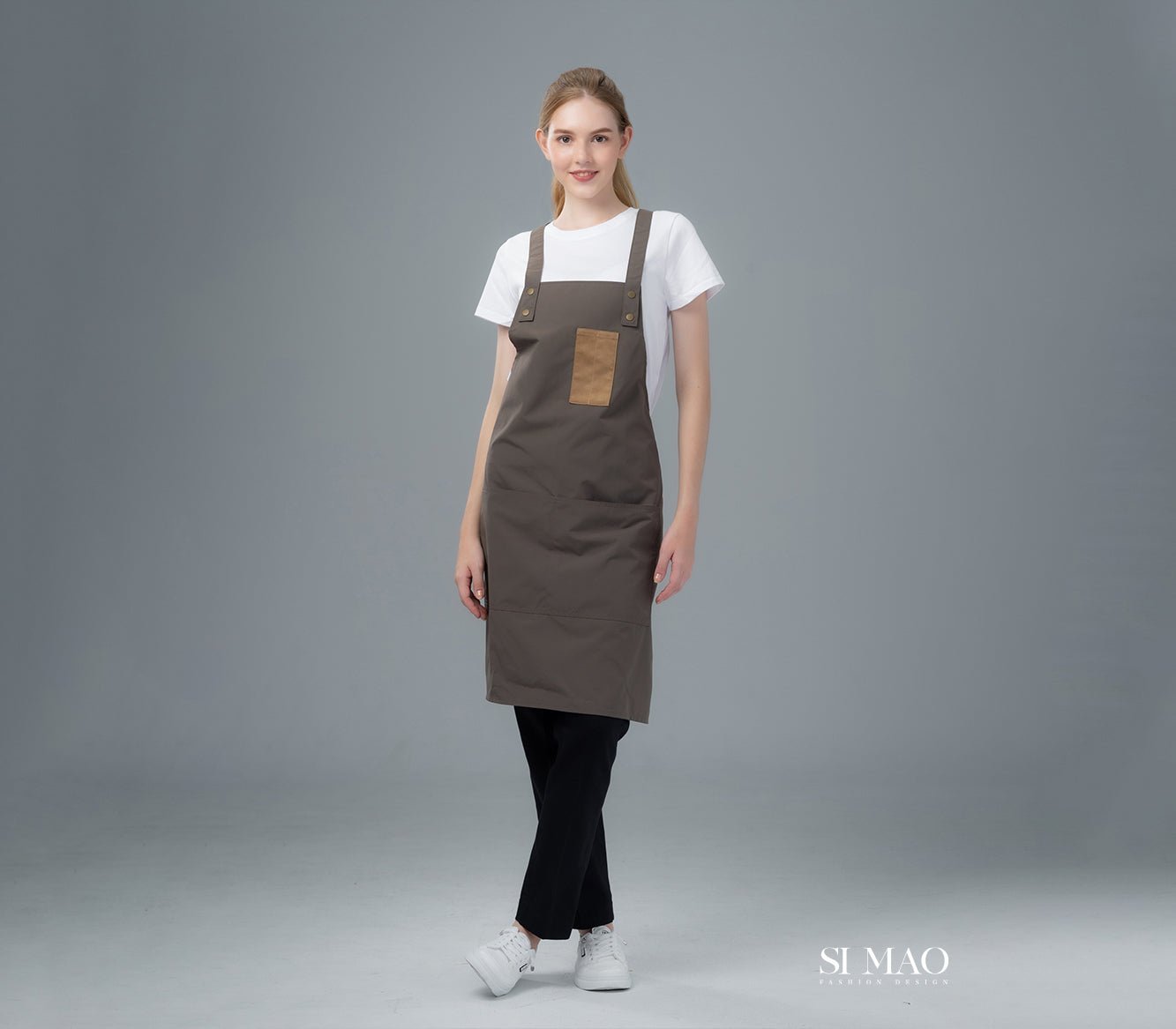 白T褐色圍裙外場服