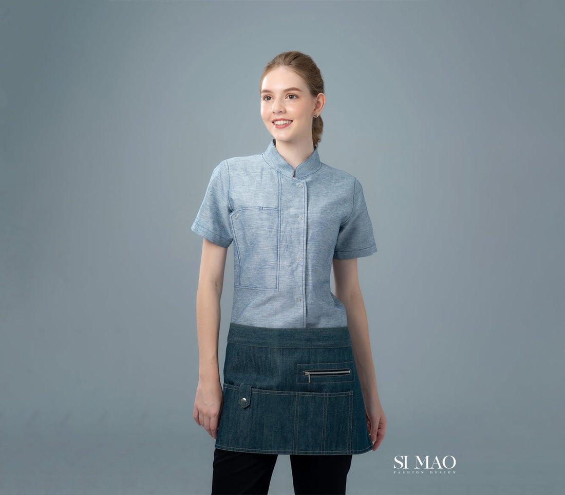 立領灰藍短袖外場服