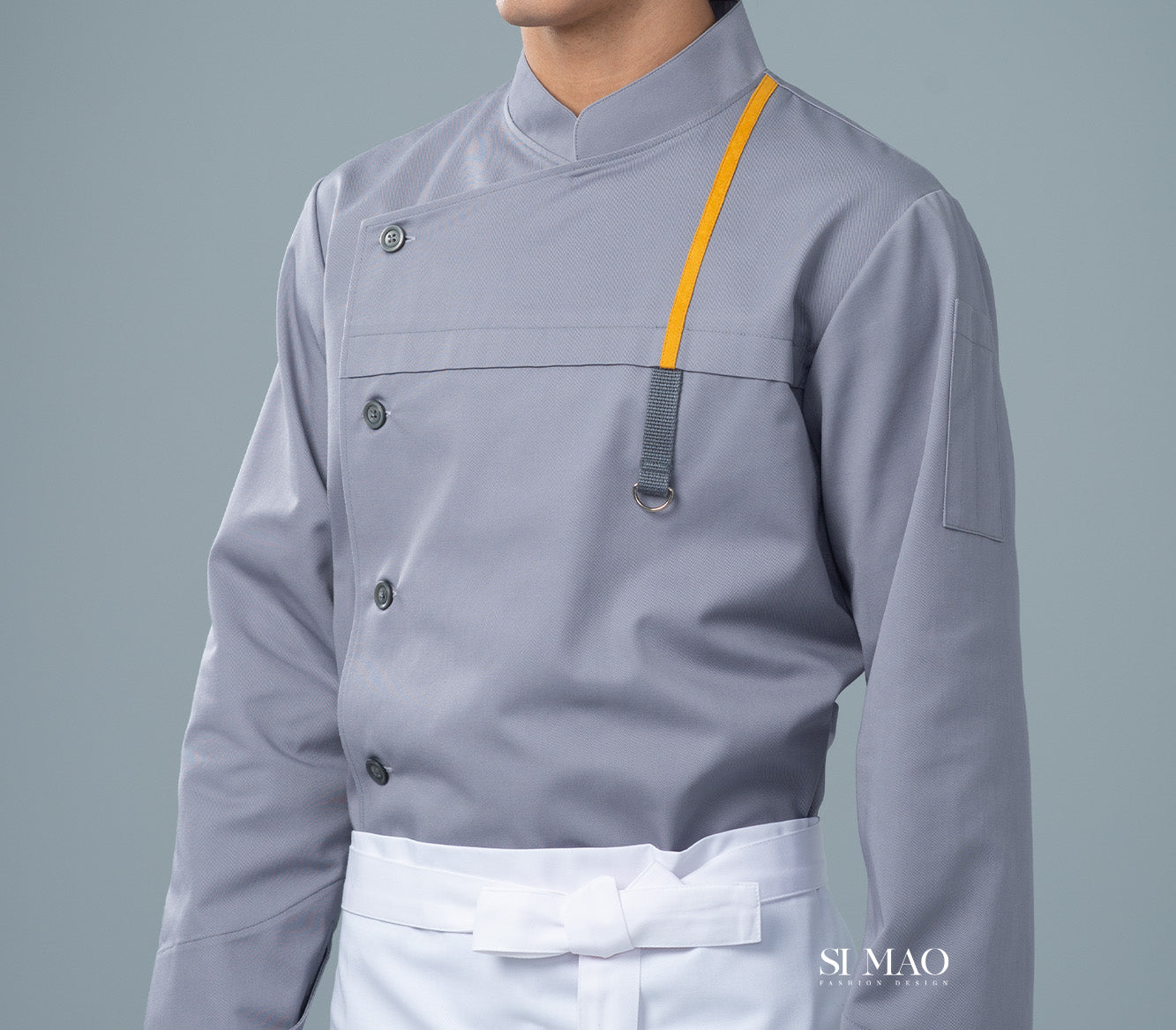 淺灰立領五釦廚師服