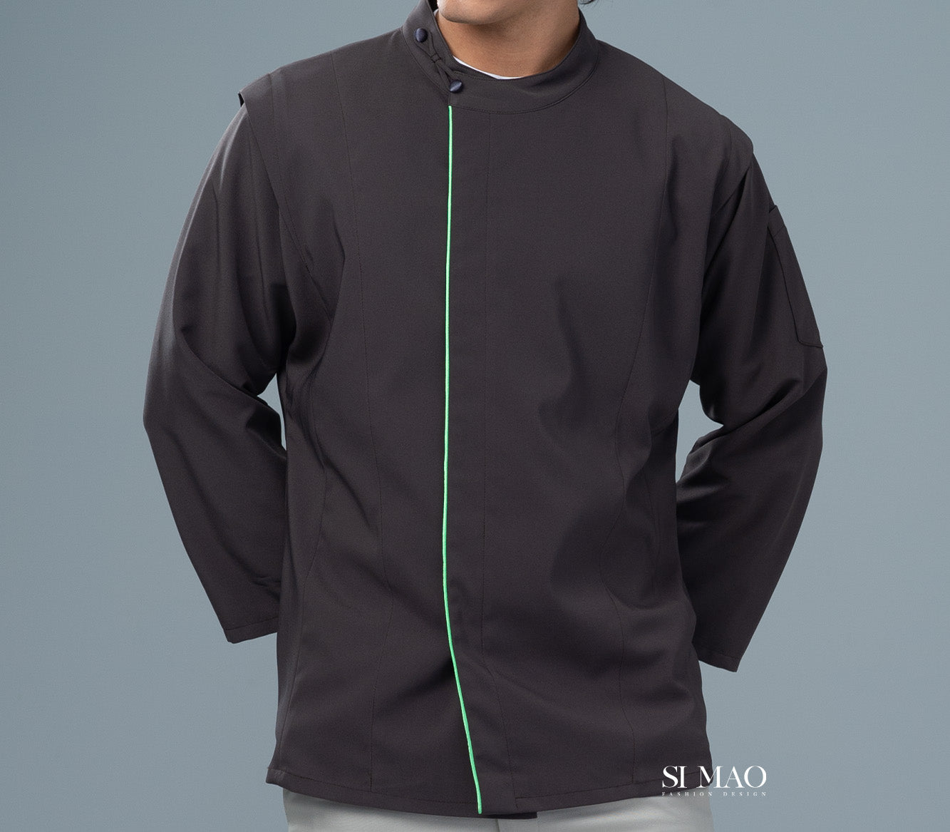 深灰綠線中式風格廚師服