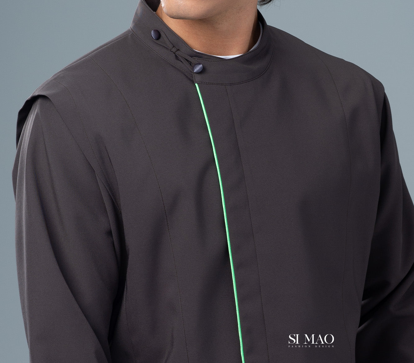 深灰綠線中式風格廚師服