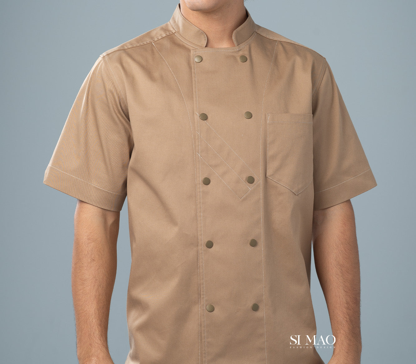 亮卡其藍圍裙成套廚師服