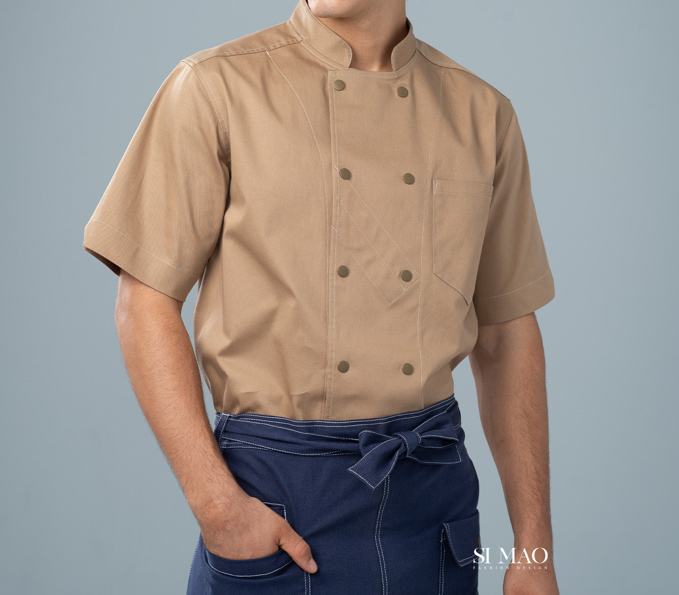 亮卡其藍圍裙成套廚師服