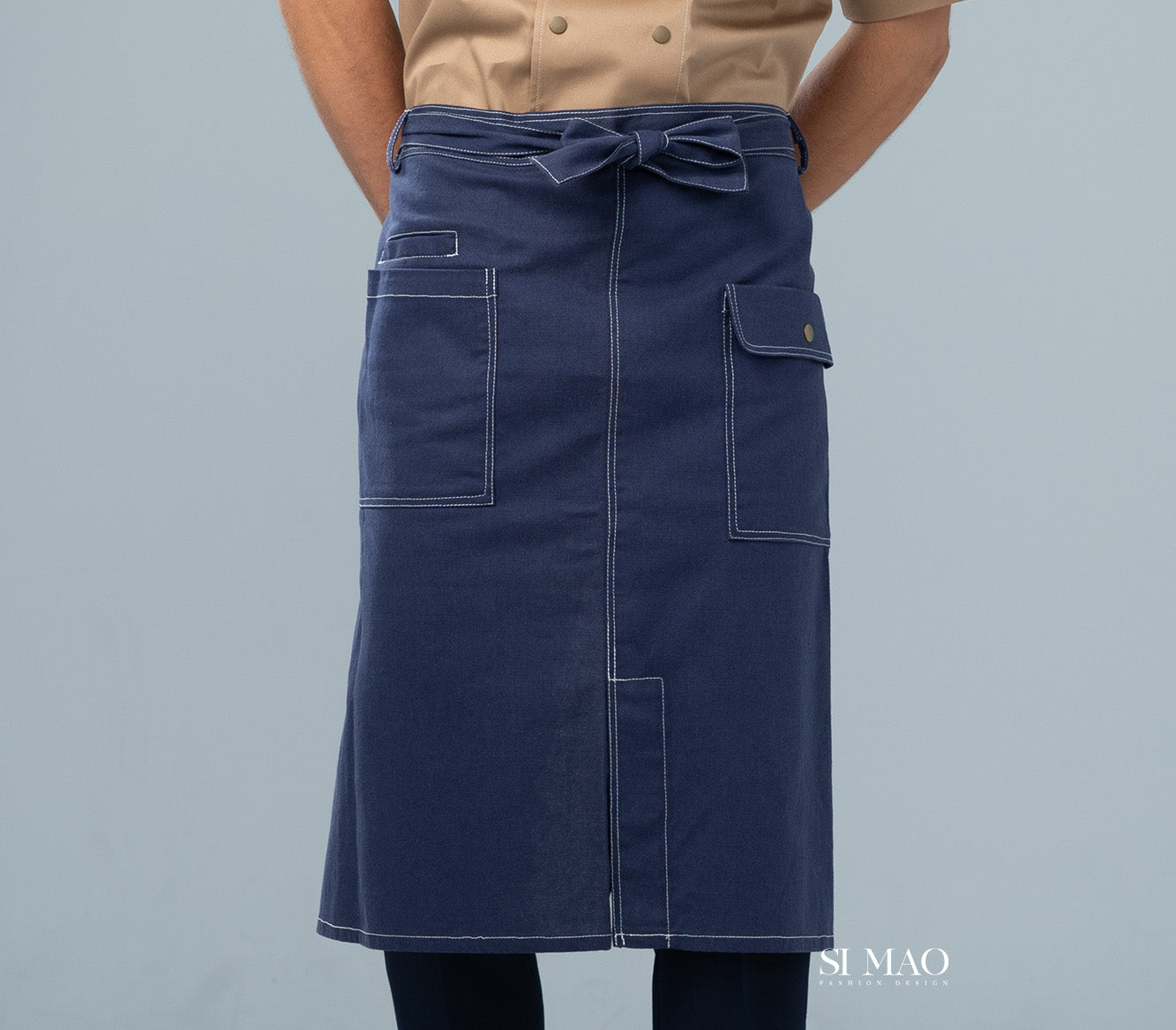 亮卡其藍圍裙成套廚師服