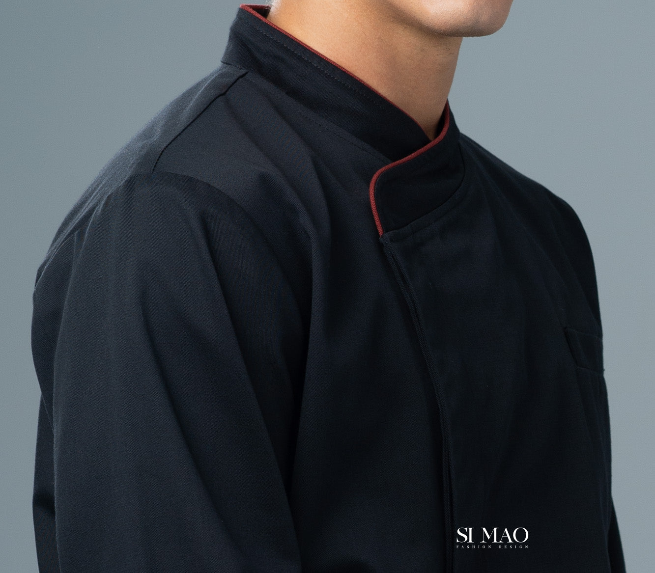 黑衫直條圍裙成套廚師服