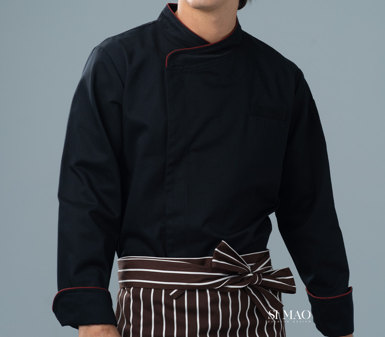 黑衫直條圍裙成套廚師服