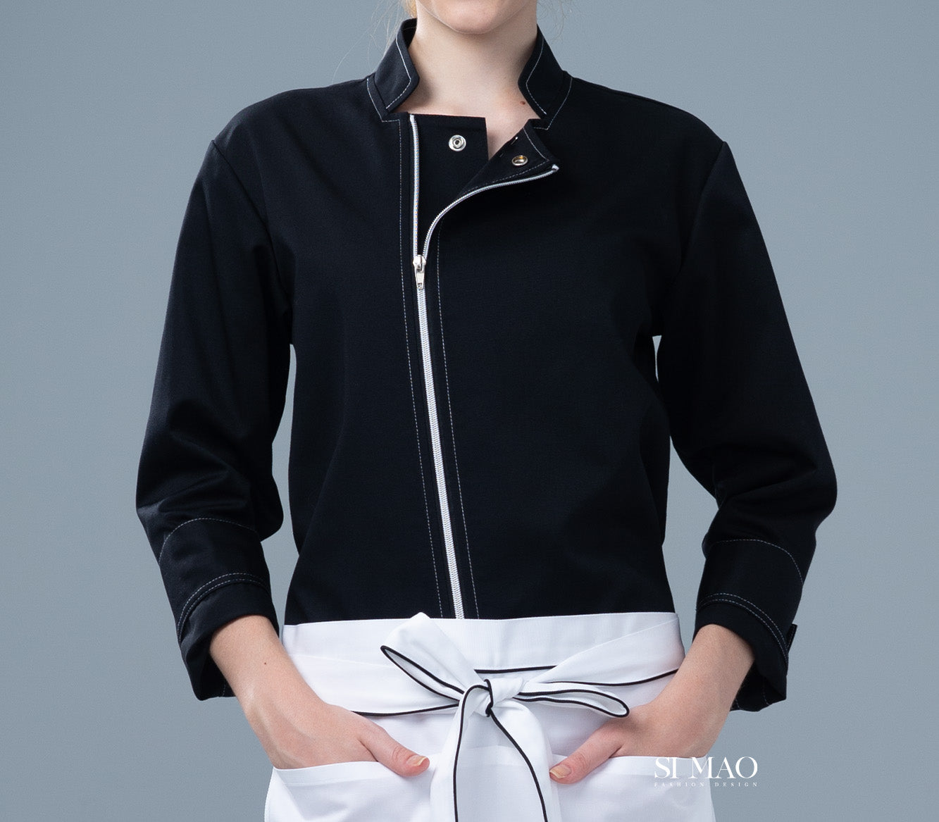 沉穩全黑拉鍊廚師服