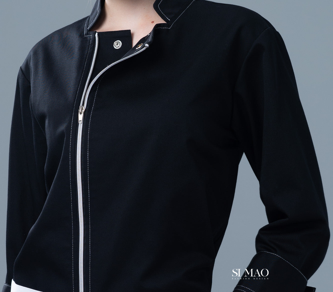 沉穩全黑拉鍊廚師服