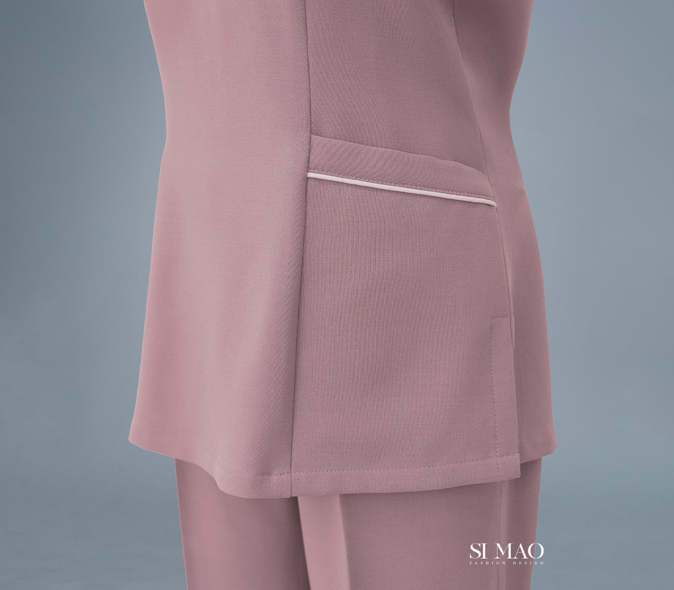 桃粉白拼色刷手服