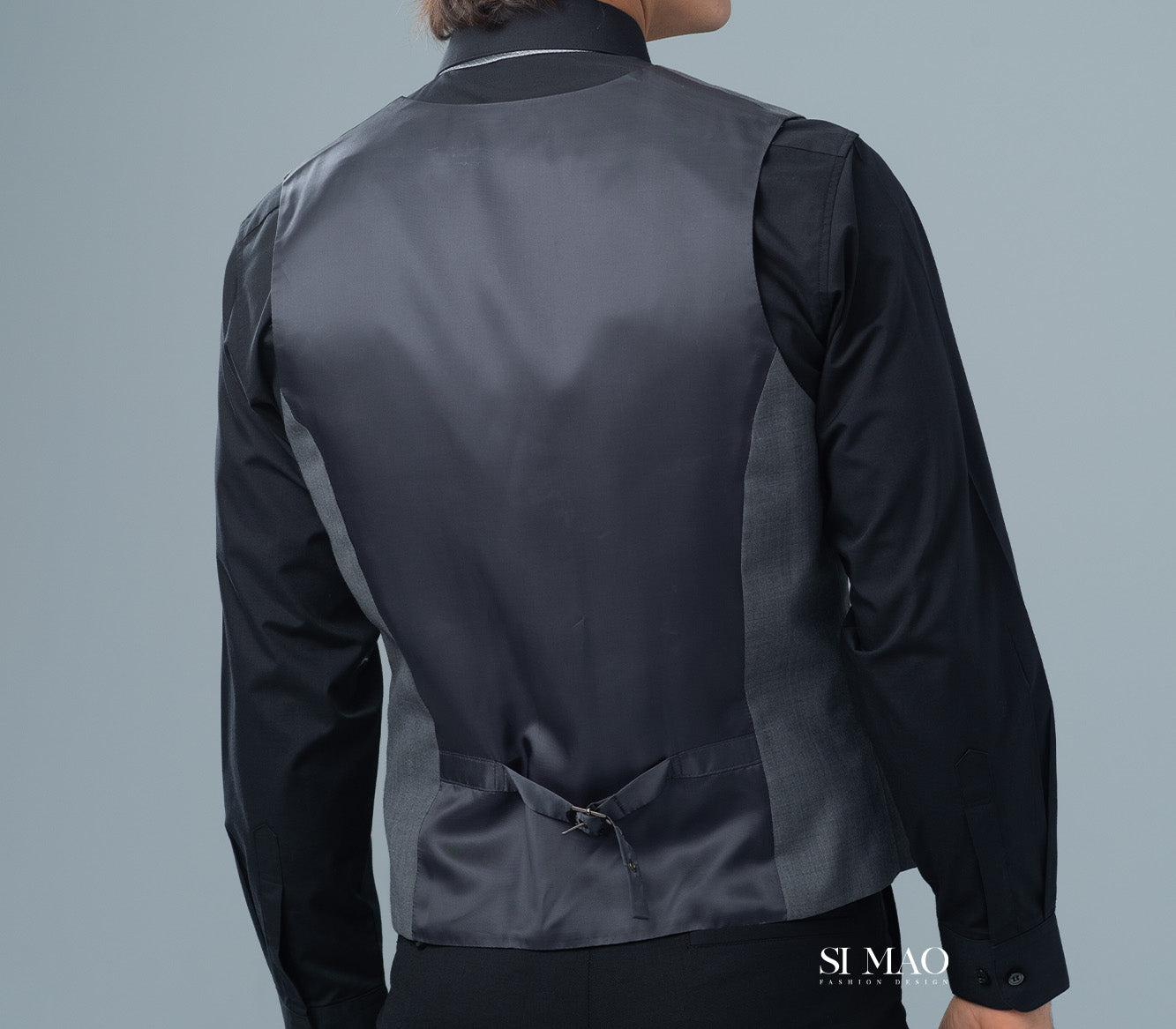 鐵灰單排五釦西裝背心