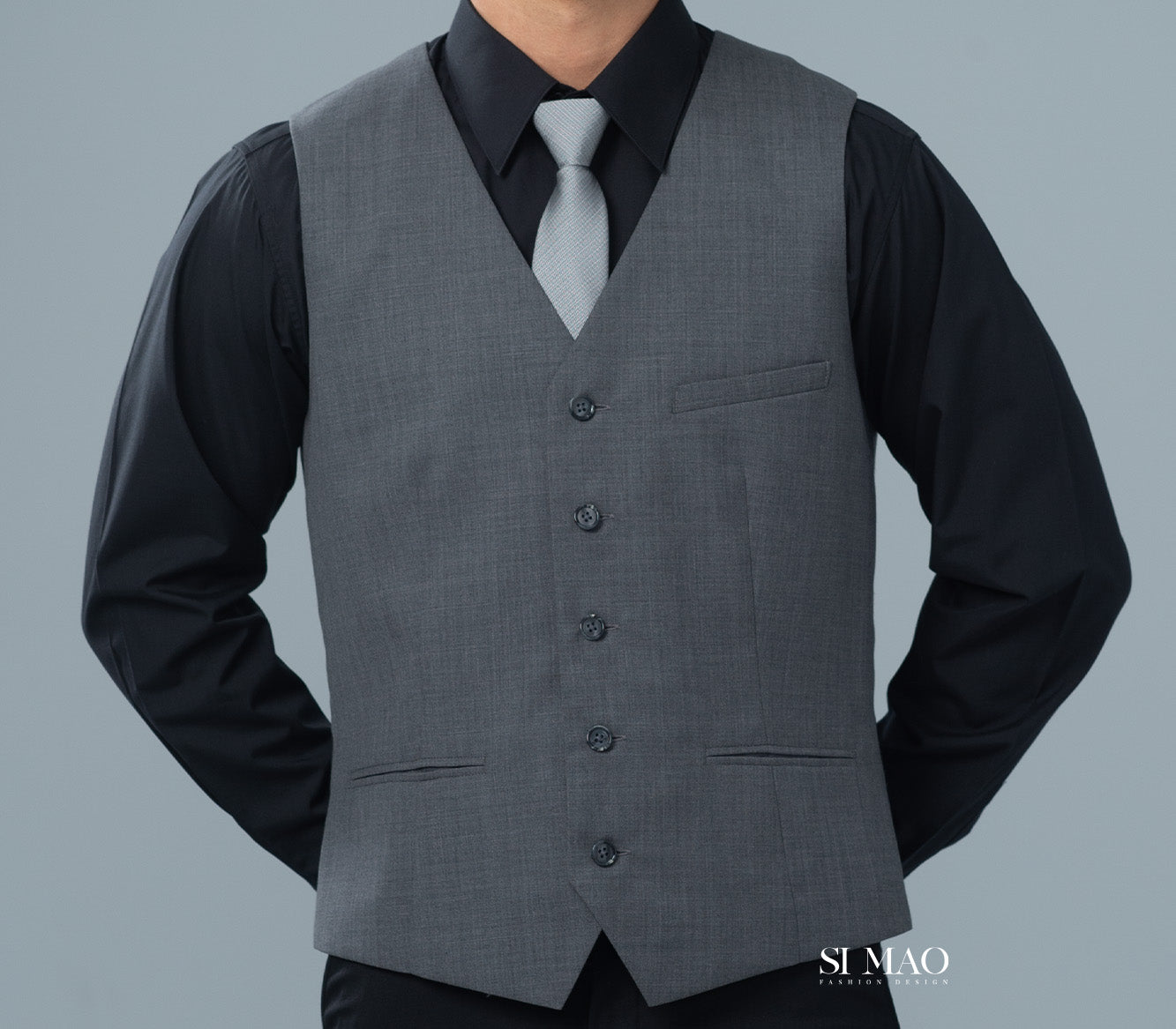 鐵灰單排五釦西裝背心