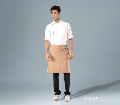 白色橘邊暗釦廚師服