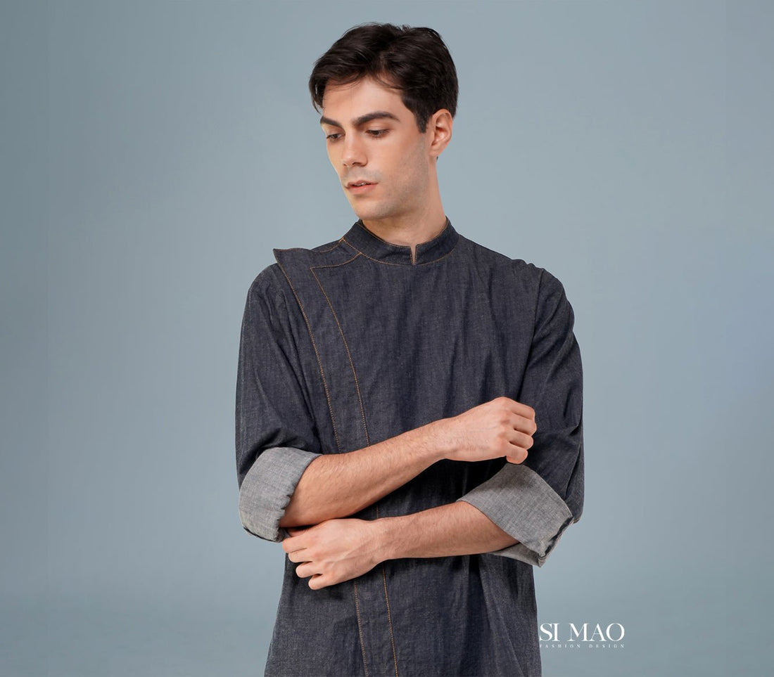 丹寧白圍裙廚師服