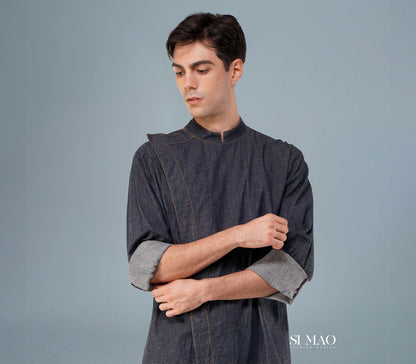 丹寧白圍裙廚師服