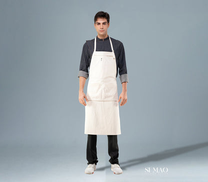 丹寧白圍裙廚師服
