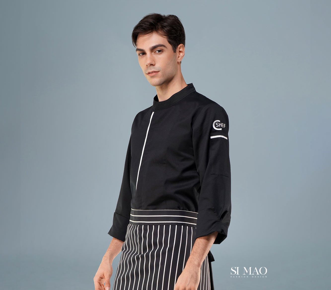 黑白直紋圍裙廚師服