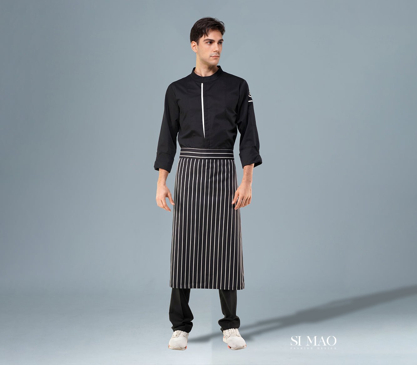 黑白直紋圍裙廚師服