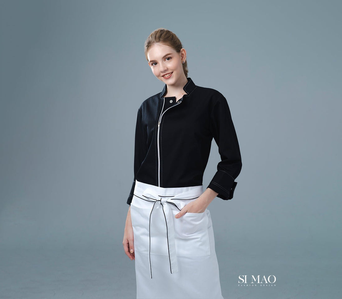 沉穩全黑拉鍊廚師服