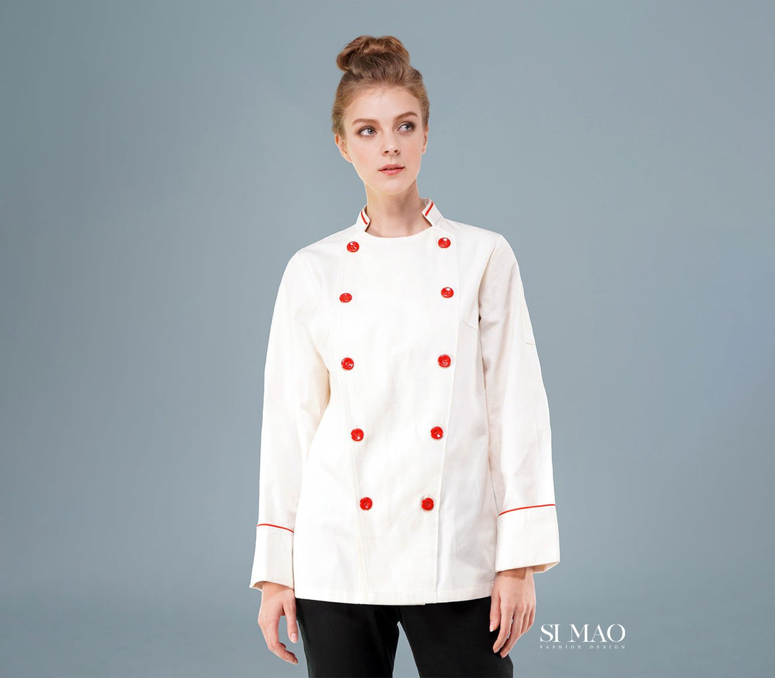 白色紅釦前衛廚師服