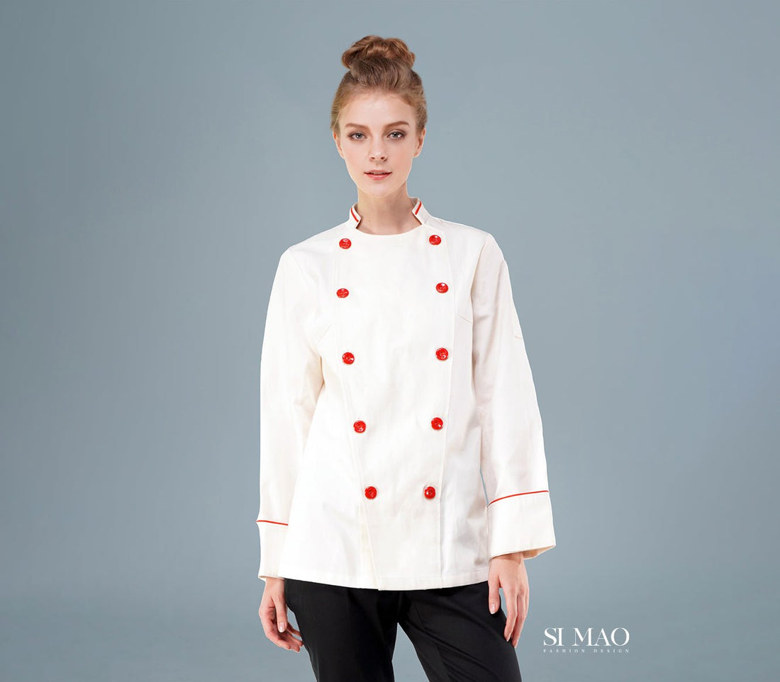 白色紅釦前衛廚師服