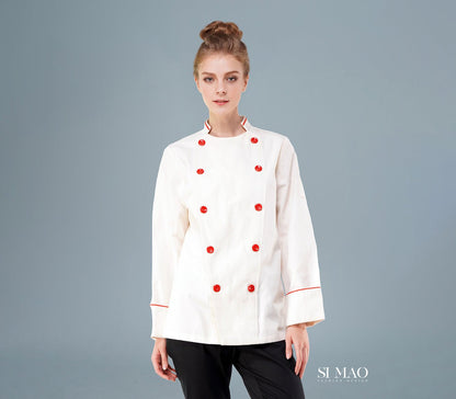 白色紅釦前衛廚師服