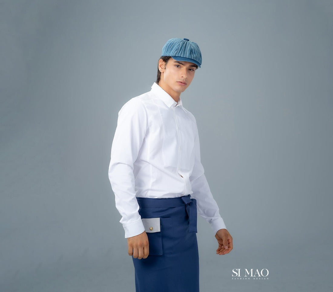 白衫深藍圍裙外場服