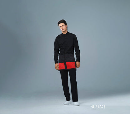 全黑長袖紅口袋外場服