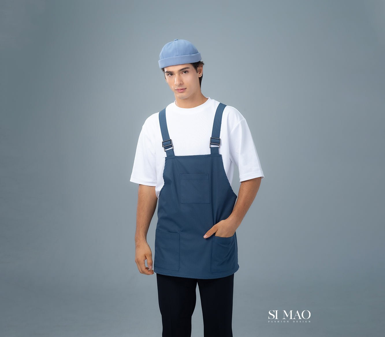 白T藍吊帶圍裙外場服