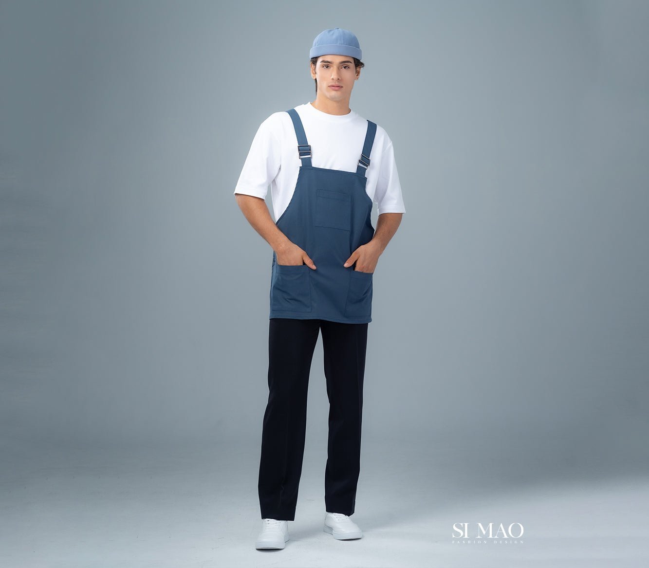 白T藍吊帶圍裙外場服