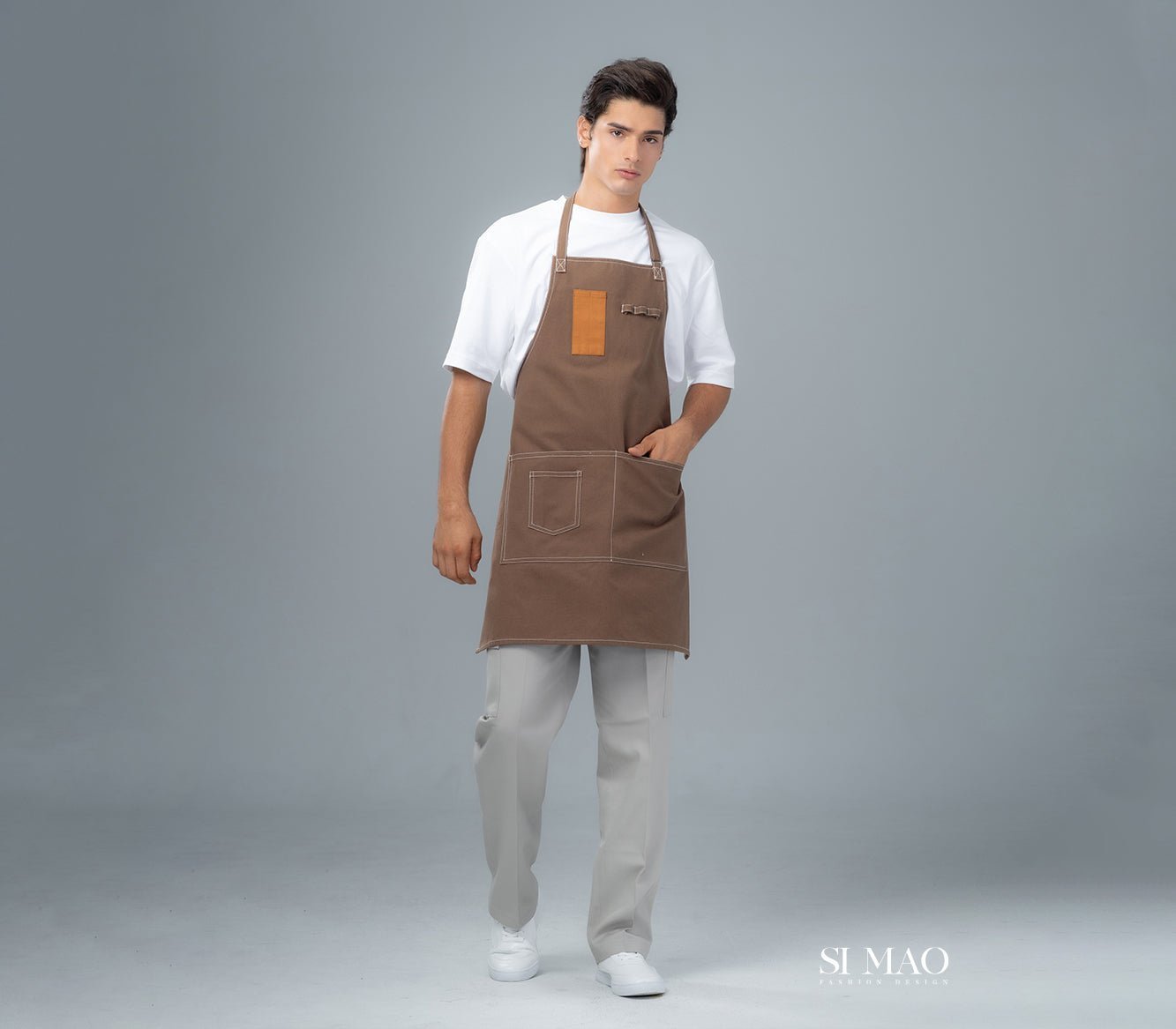 白T棕色圍裙外場服