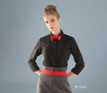 橘紅點綴高腰裙外場服