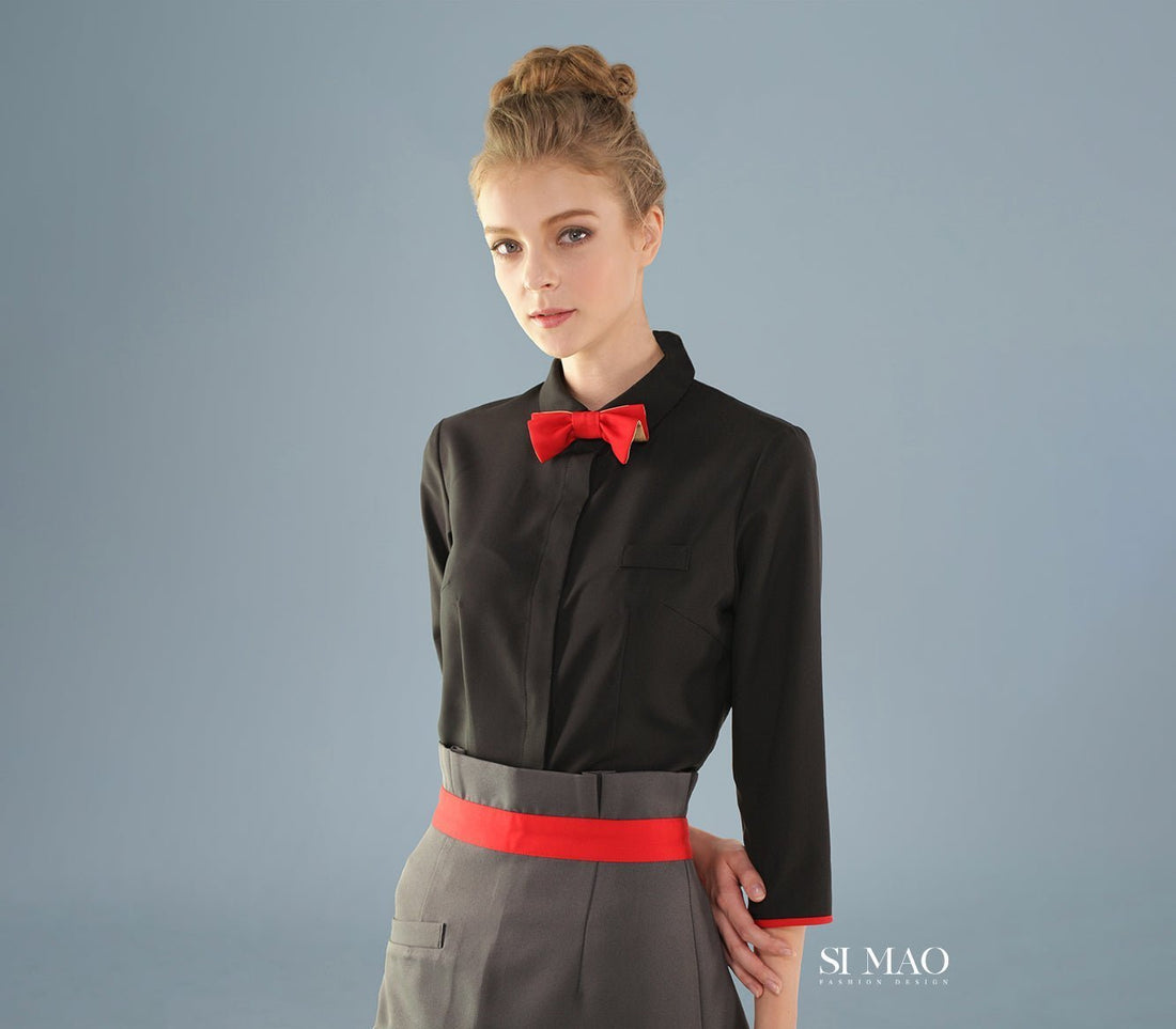 橘紅點綴高腰裙外場服