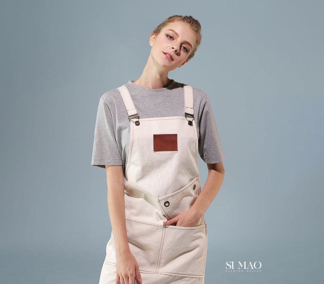 灰T白吊帶圓口袋外場服