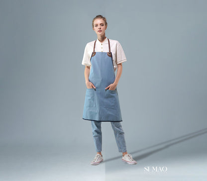 V領白衫藍圍裙外場服