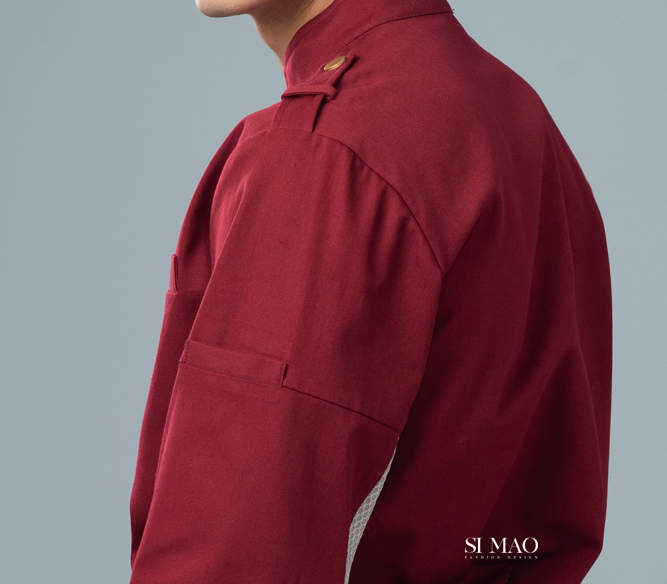 暗紅色單排五釦成套廚師服