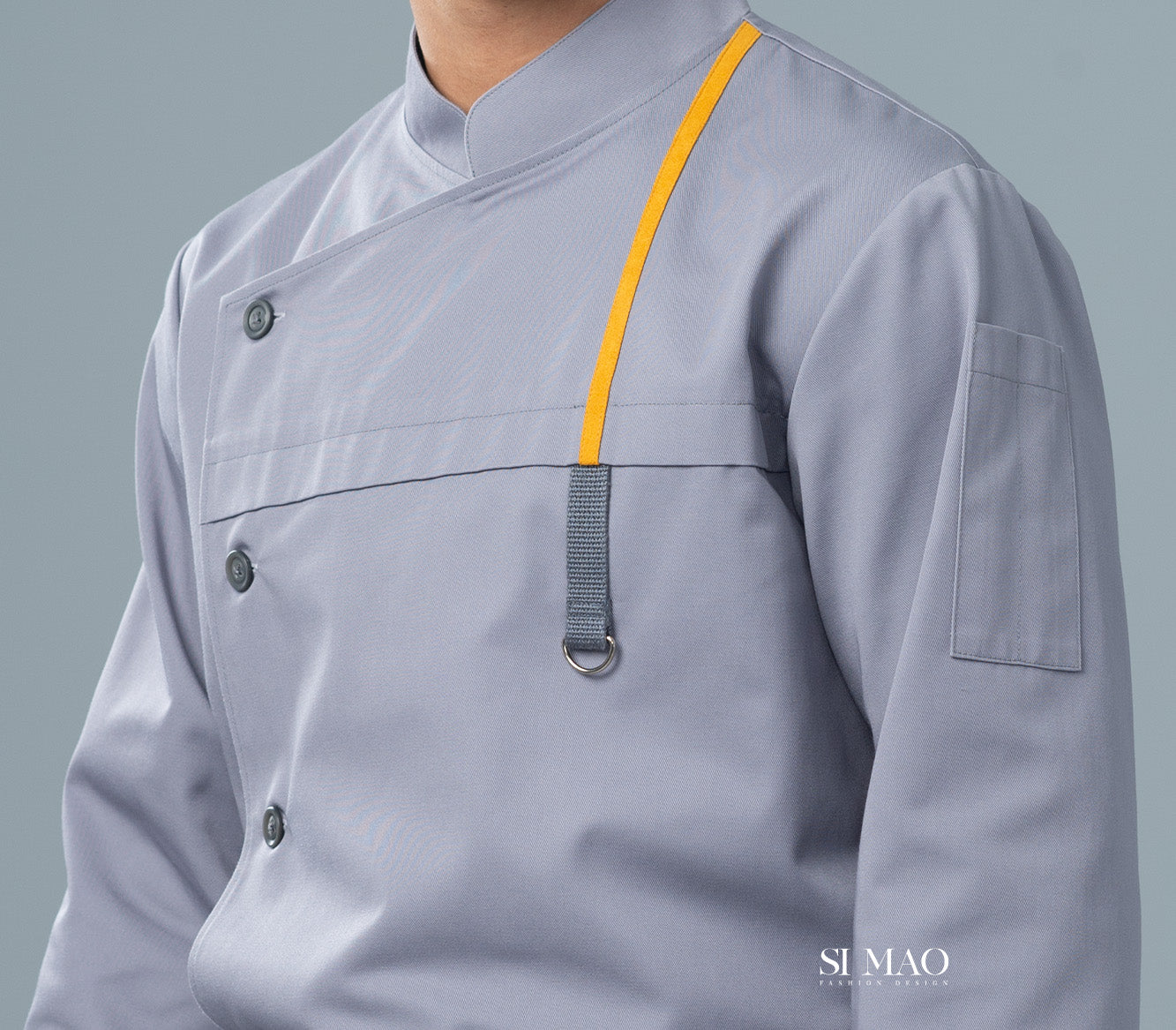 淺灰立領五釦廚師服