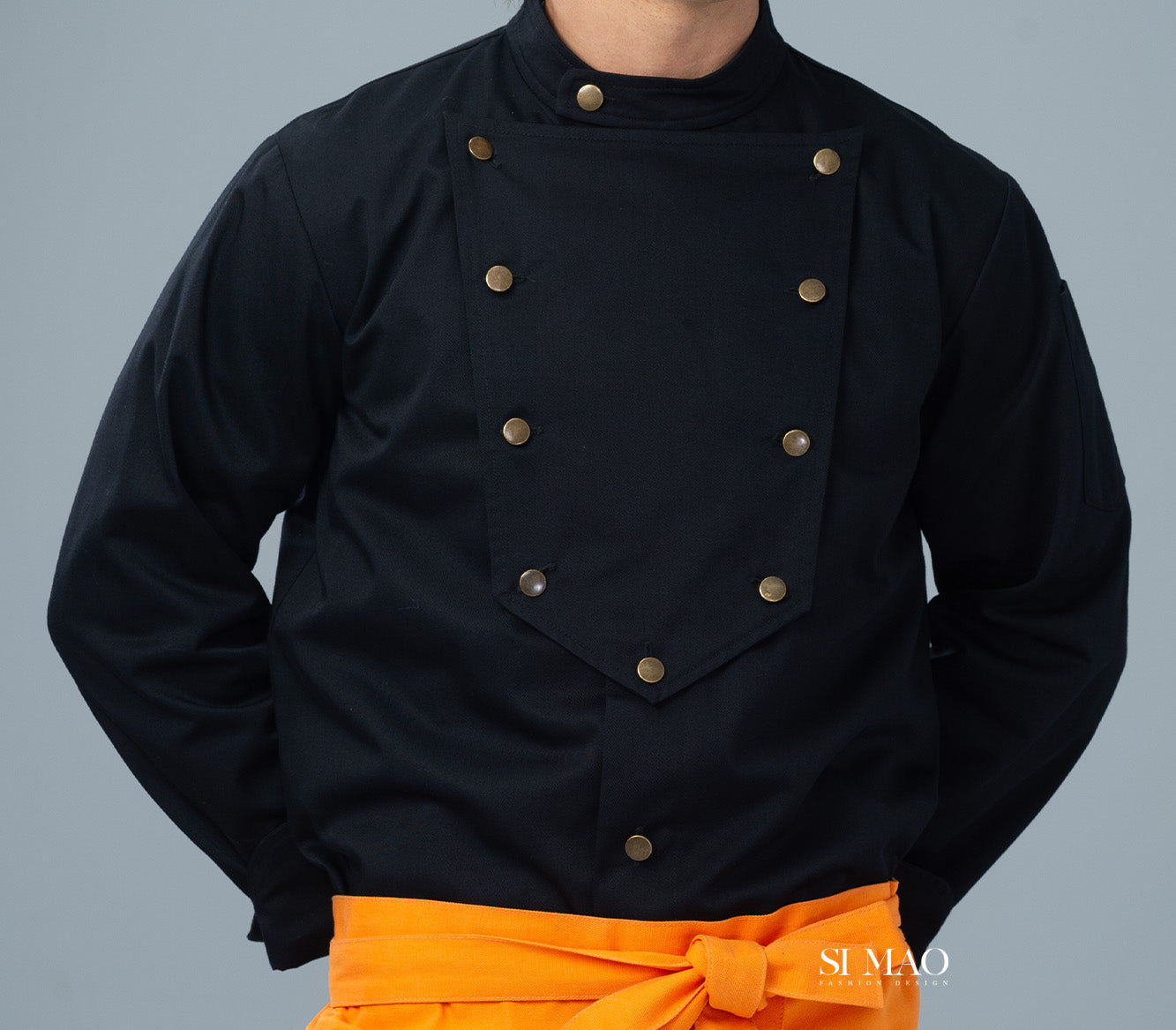 黑橘撞色成套廚師服