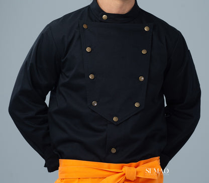 黑橘撞色成套廚師服