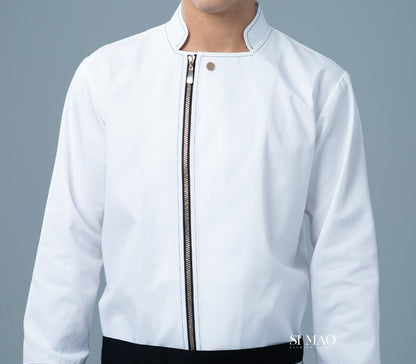 經典黑白斜拉鍊廚師服