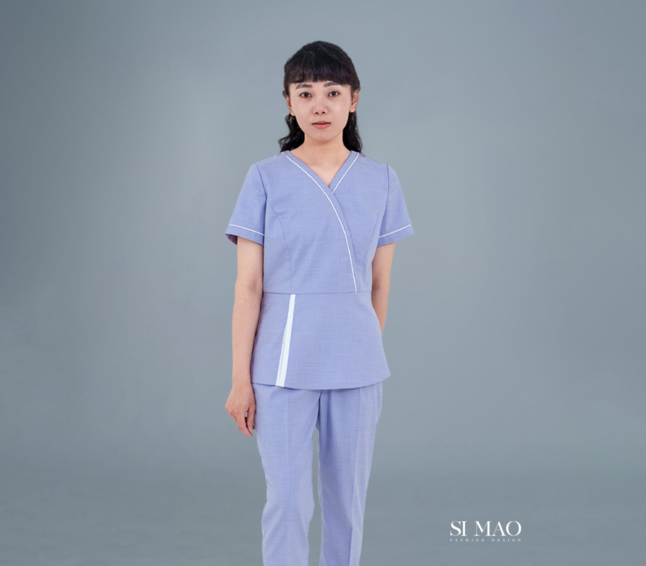 粉藍Ｖ領刷手服