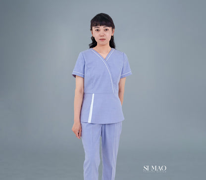 粉藍Ｖ領刷手服