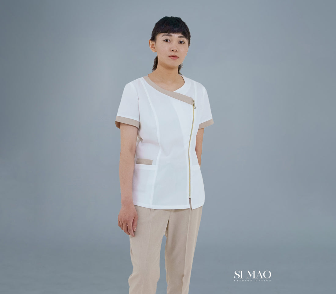 杏白拼色刷手服