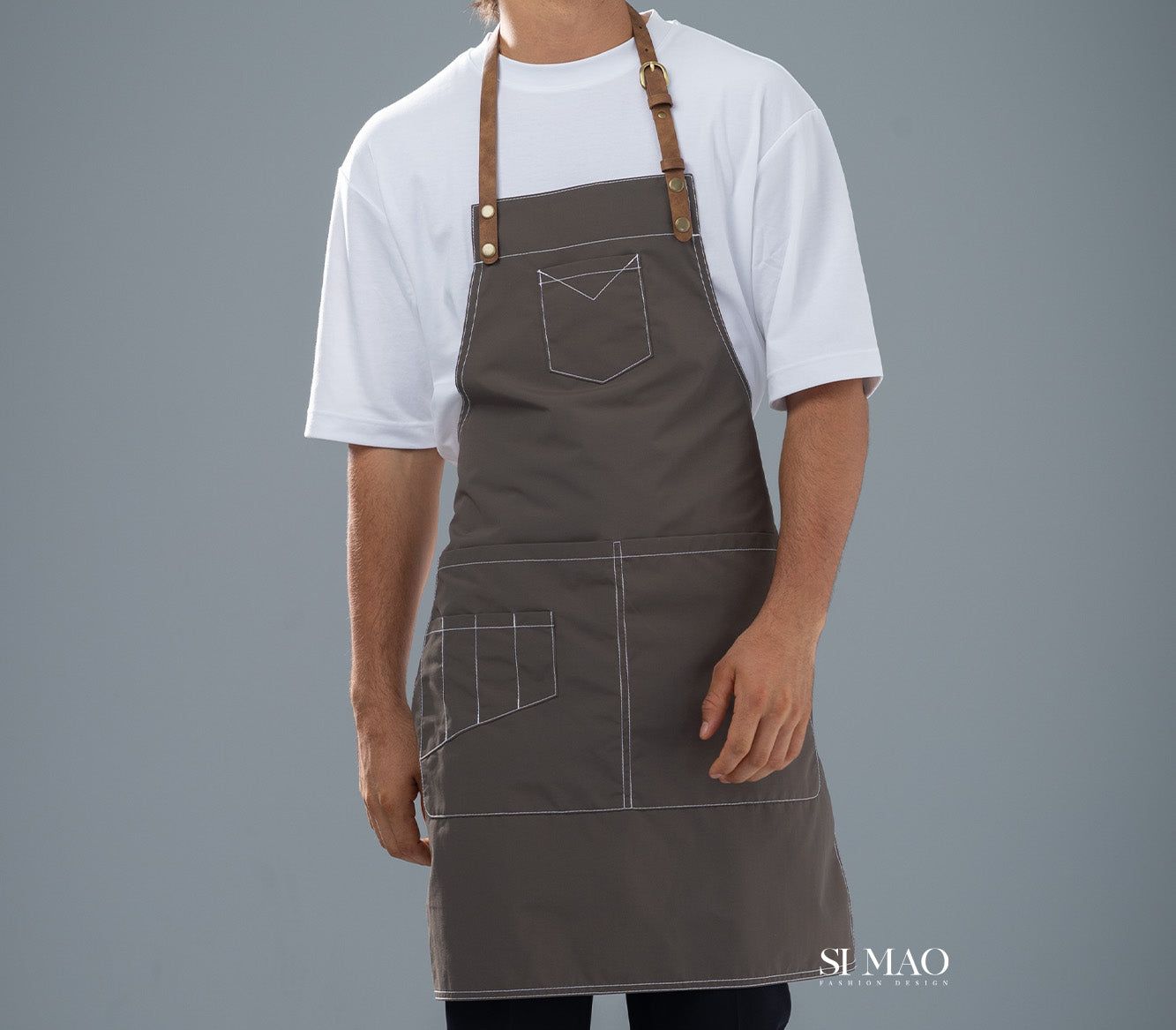 白T褐色圍裙外場服