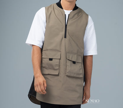 褐色工裝風雙口袋外場服