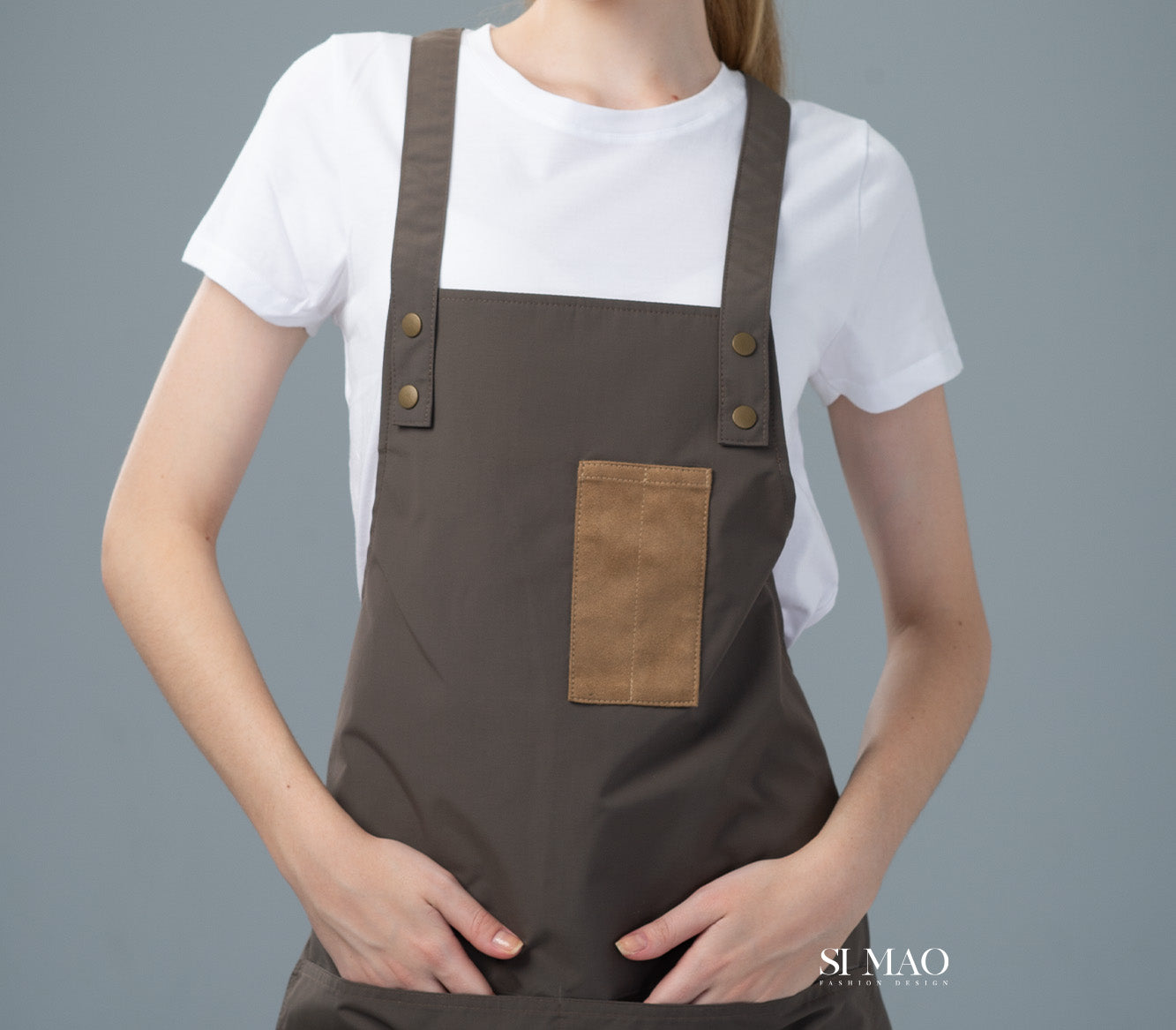 白T褐色圍裙成套外場服
